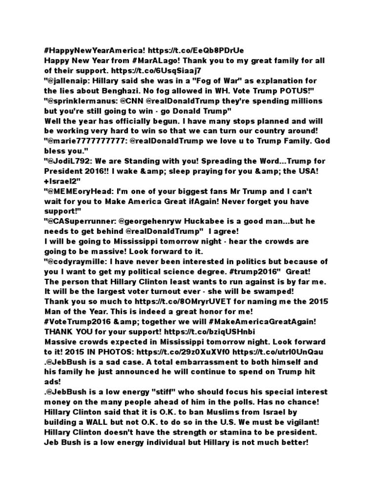 Text of Trump Tweets. | PDF | Ted Cruz | Donald Trump