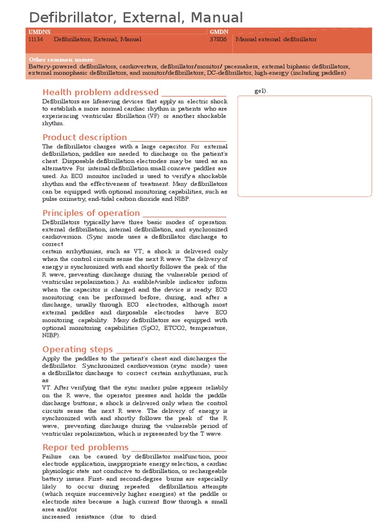 Defibrillator Manual Cardiovascular Physiology Health Care
