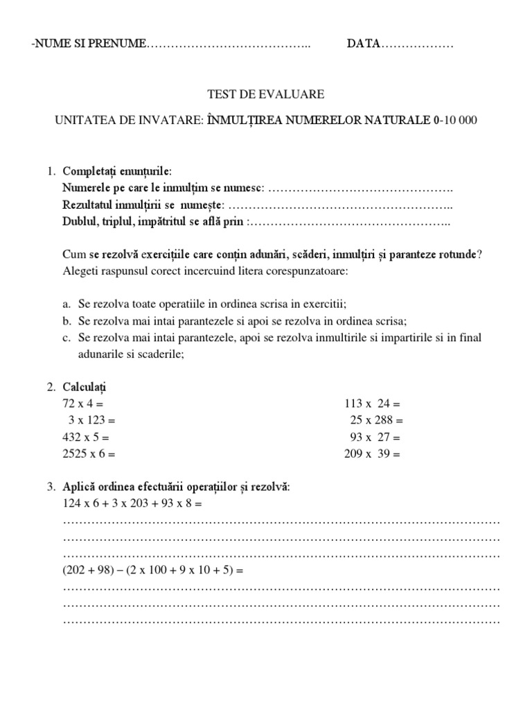 Exercitii - Inmultiri Si Impartiri | PDF