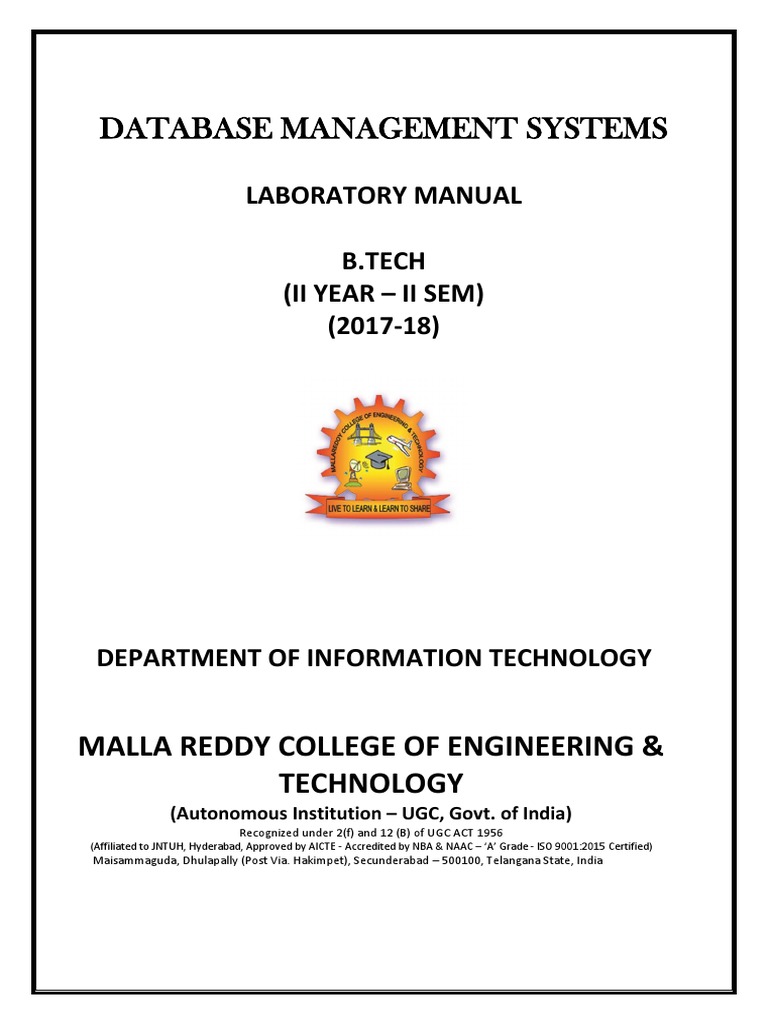 Dbms Lab Manual_ii b.tech It Semii (201718) Relational Database