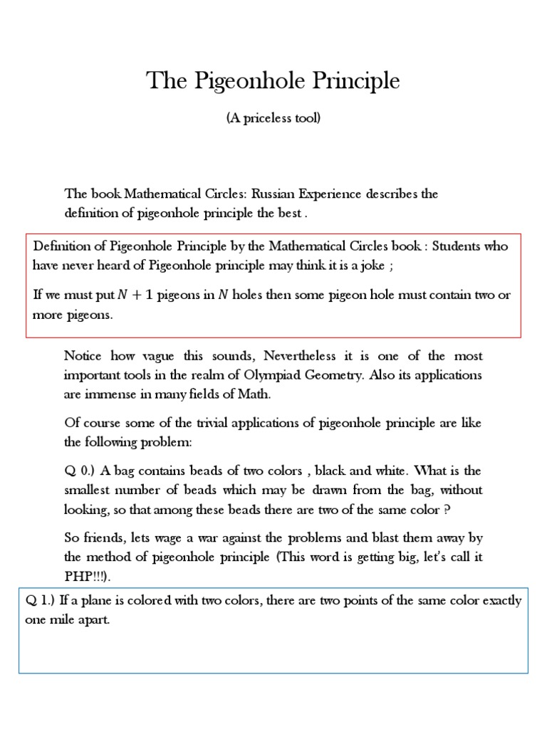 The Pigeonhole Principle PDF | PDF | Discrete Mathematics | Combinatorics