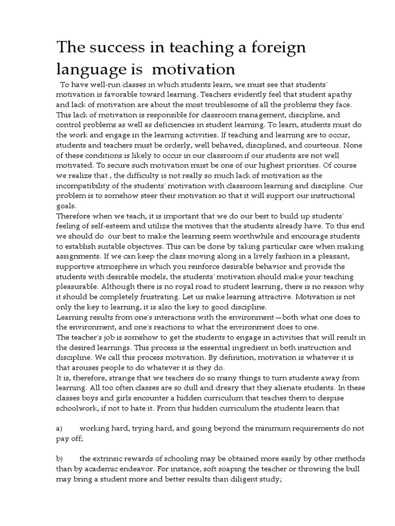 The Success in Teaching A Foreign Language Is Motivation | PDF ...