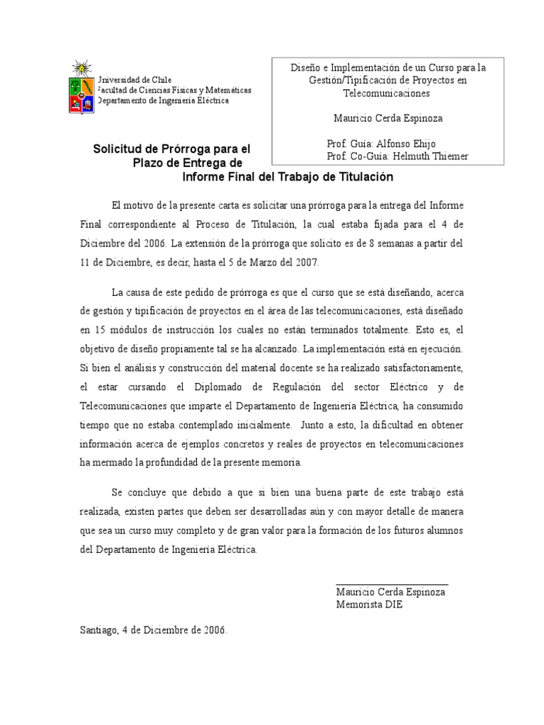 Solicitud de Prórroga para Informe Final | PDF