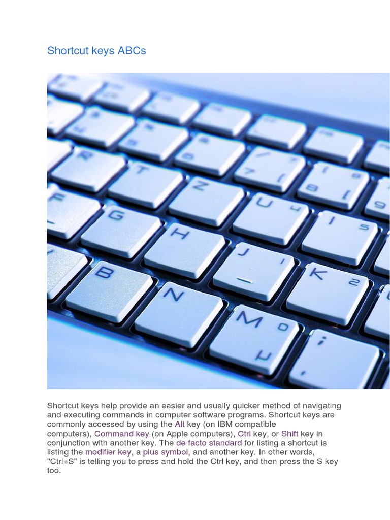 Shortcut Keys ABCs PDF Keyboard Shortcut Ibm Pc Compatibles