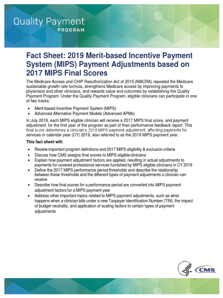 2019 Mips Payment Adjustment Fact Sheet PDF Medicare (United States
