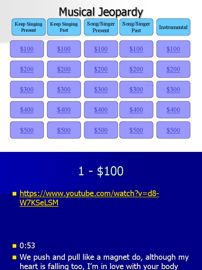 Musical Jeopardy PDF Songs Recorded Music