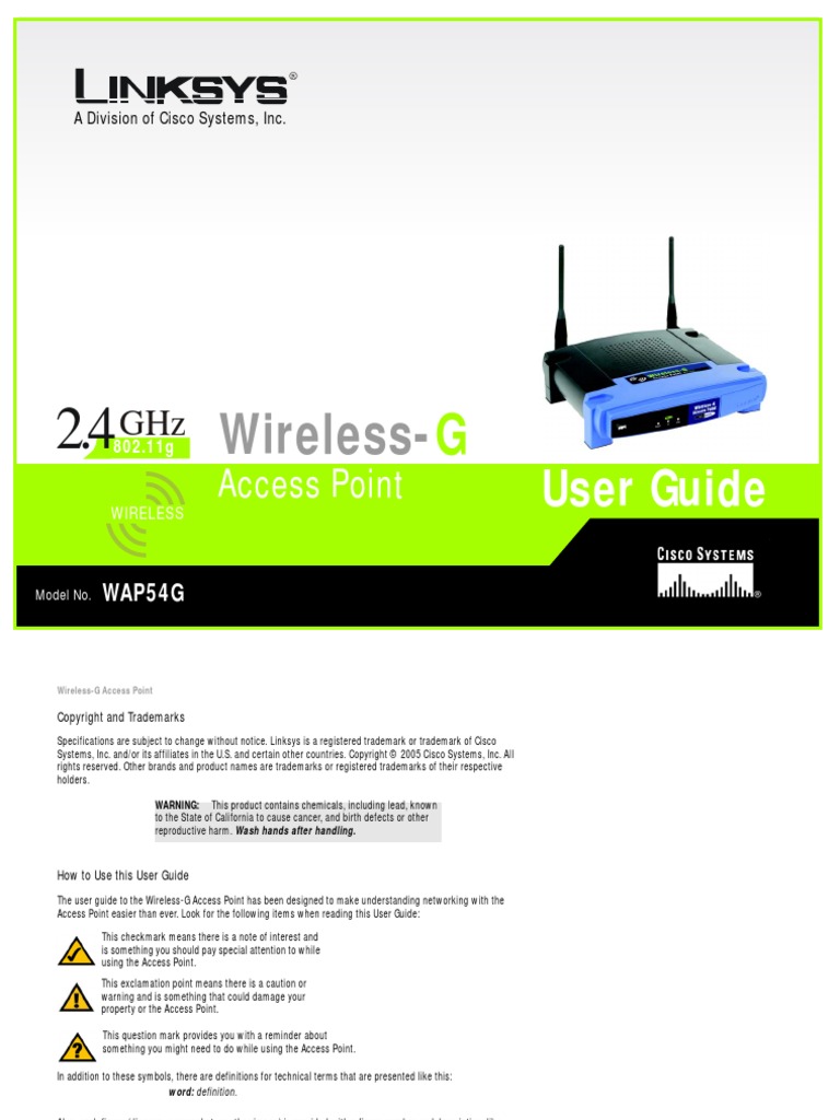 Linksys WAP54G Manual PDF Wireless Lan Wireless Access Point