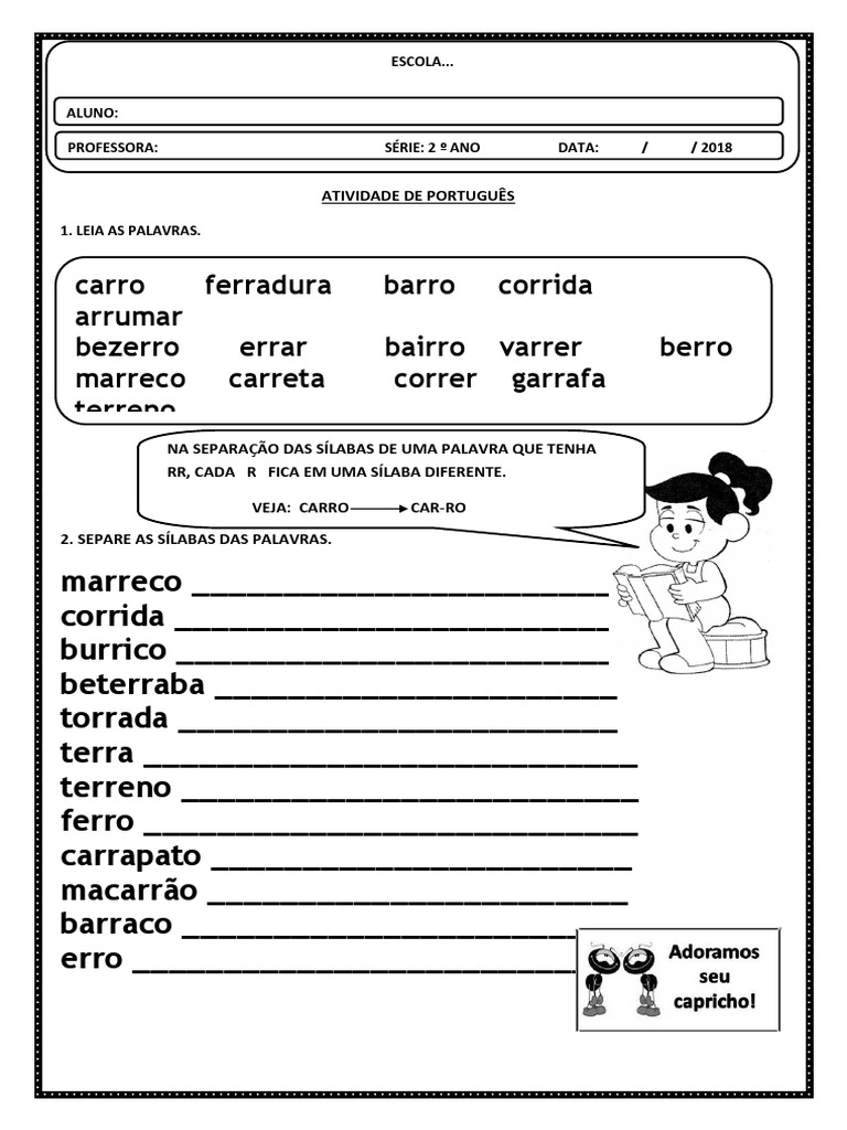 Atividade de Separação Silábica com RR e SS | PDF