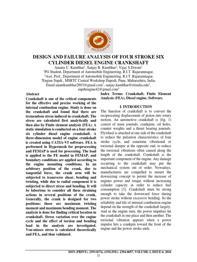Design and Failure Analysis of Four Stroke Six Cylinder Diesel Engine