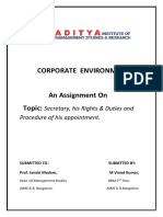 Corporate Environment: Secretary, His Rights & Duties and Procedure of His Appointment