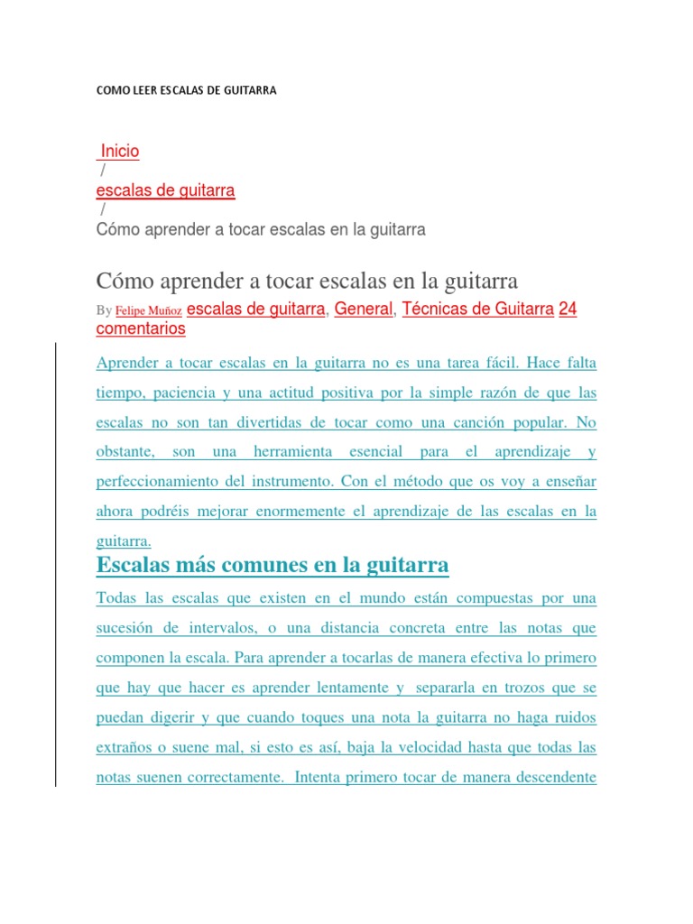 Cómo Leer Escalas de Guitarra | PDF | Escala (música) | Escala menor