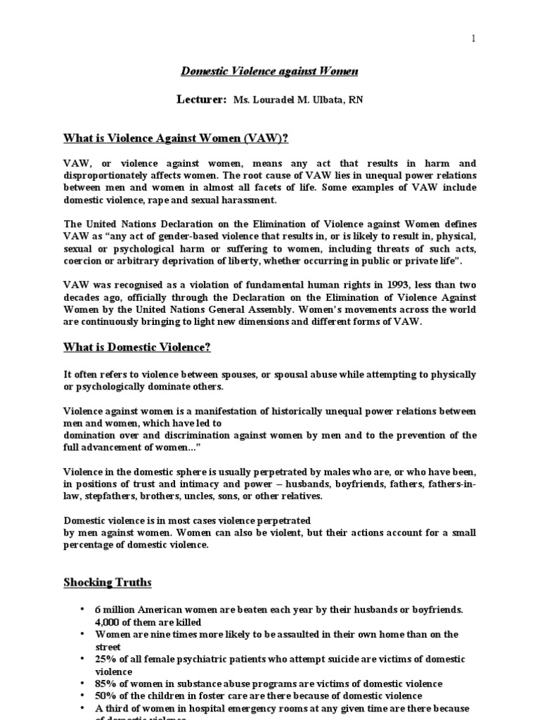 Domestic Violence Against Women - Handout | PDF | Domestic Violence ...