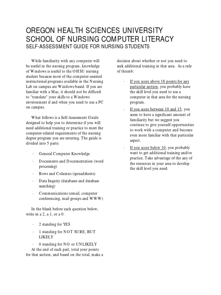 Nursing Computer Literacy Assessment | PDF | Spreadsheet | World Wide Web