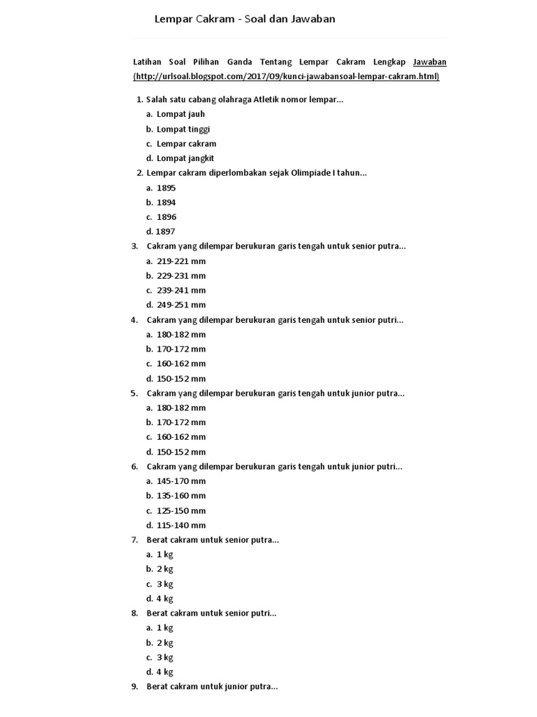 Lempar Cakram Soal Dan Jawaban Url Soal