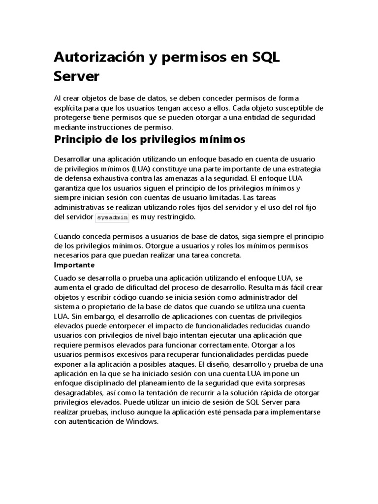 Autorización y Permisos en SQL Server | Descargar gratis PDF | Servidor ...