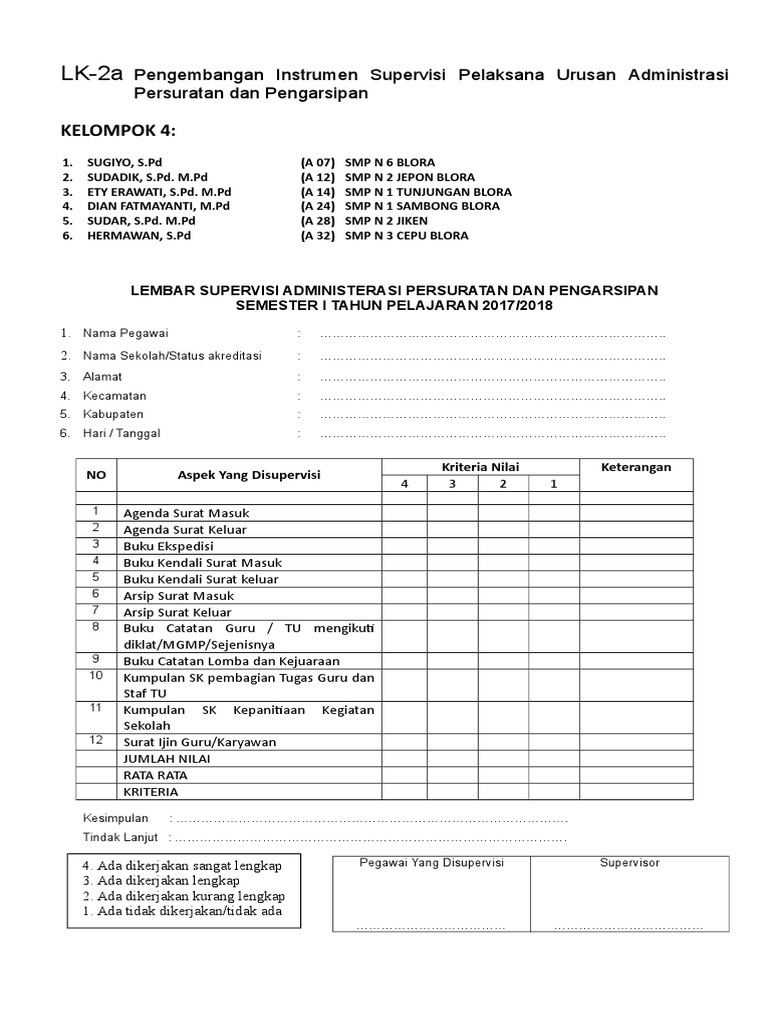 Lk 2a Intrumen Supervisi Persuratan Dan Pengarsipan