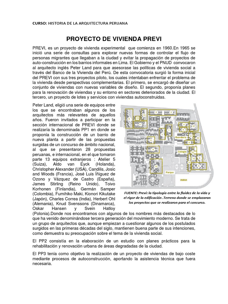 Proyecto PREVI: Vivienda en Lima | PDF | Perú | Diseño