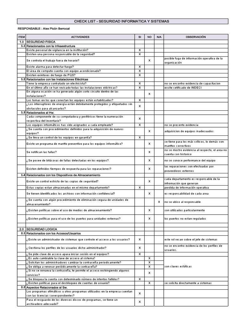 Checklist Seguridad Informatica y Sistema PDF | PDF | Contraseña ...