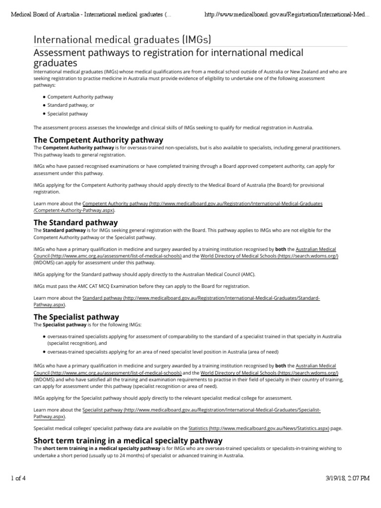 Medical Board of Australia International Medical Graduates (IMGs