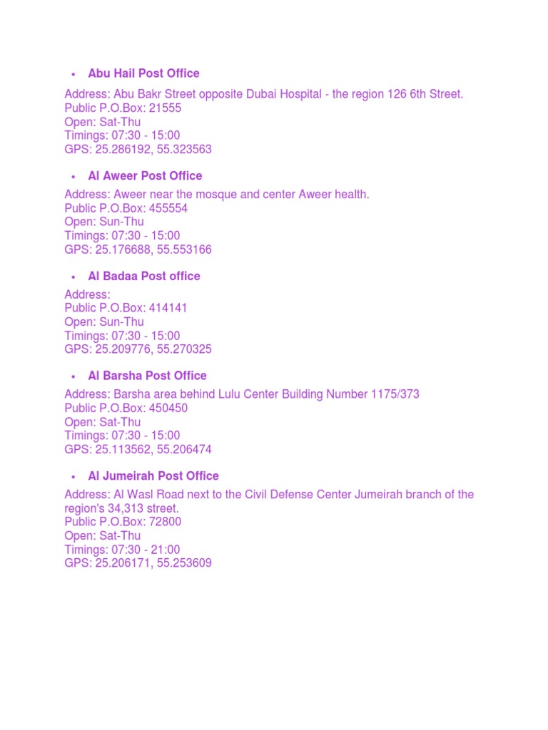 Post Office Dubai United Arab Emirates