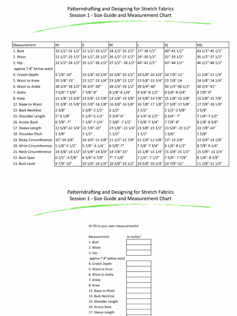 Sewing Size Guide for Stretch Fabrics | PDF