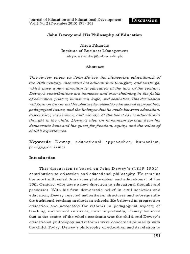 John Dewey's Educational Philosophy Explained | PDF | John Dewey ...