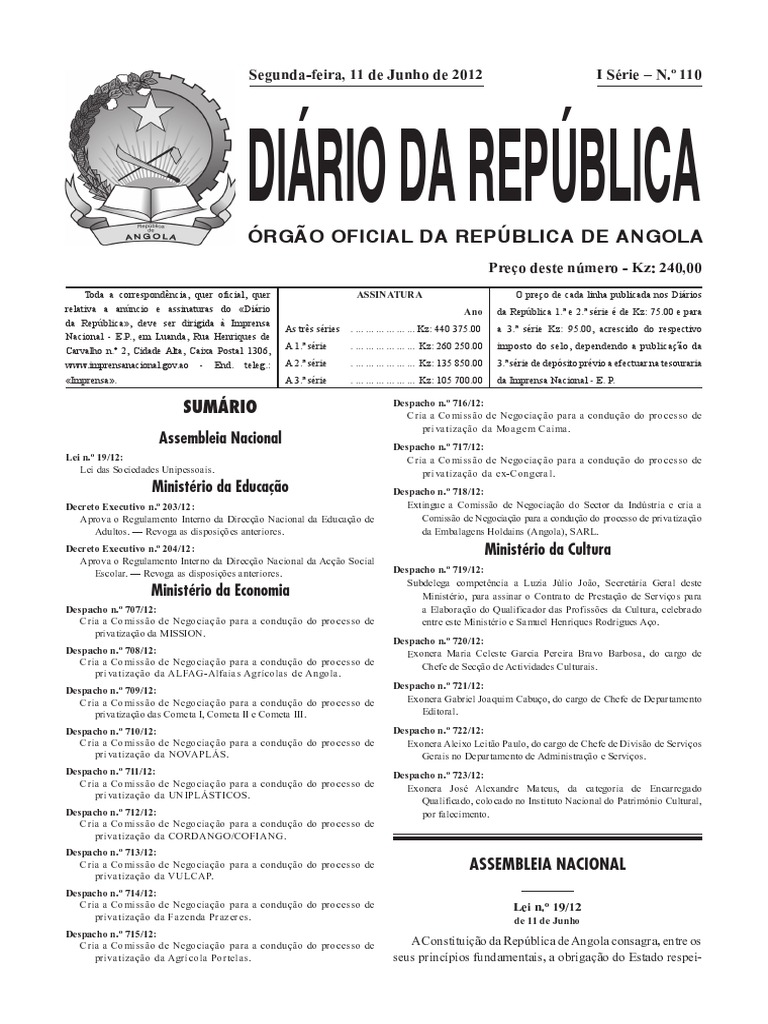 Lei 19 12 Sociedades Unipessoais