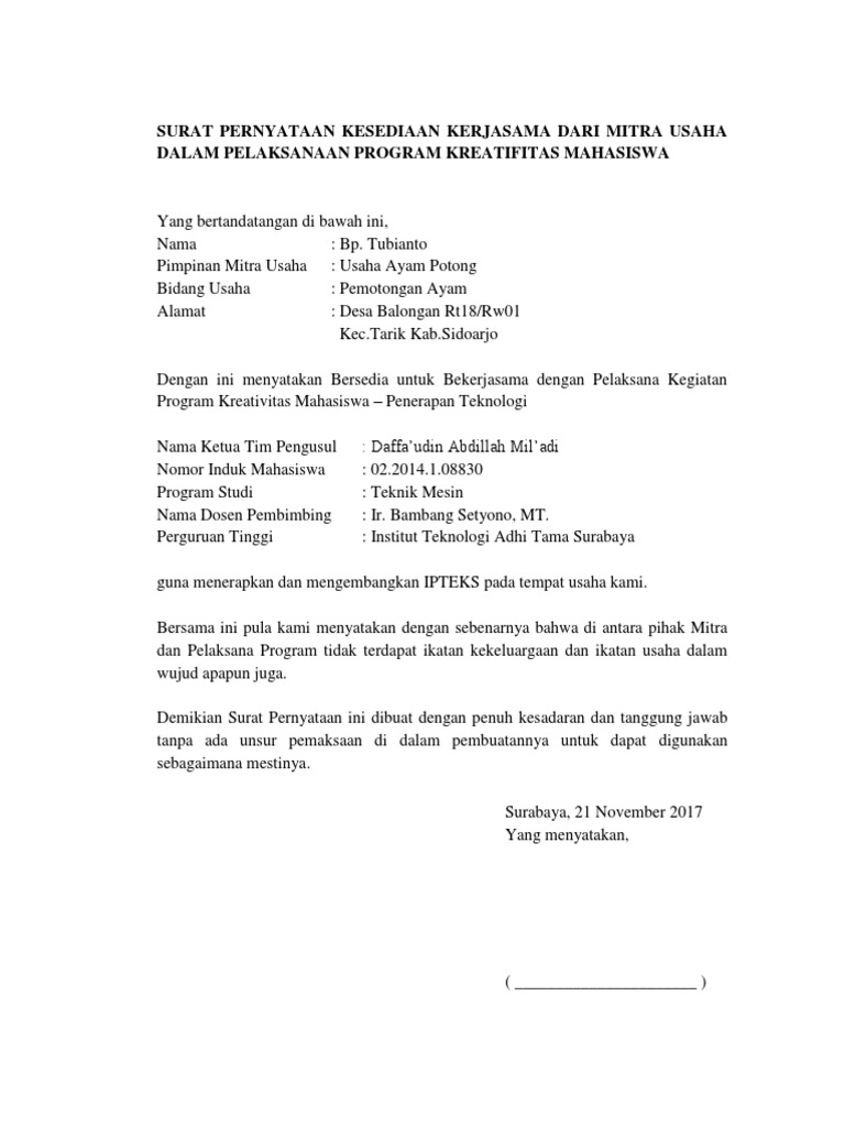 Surat Pernyataan Kerjasamadocx