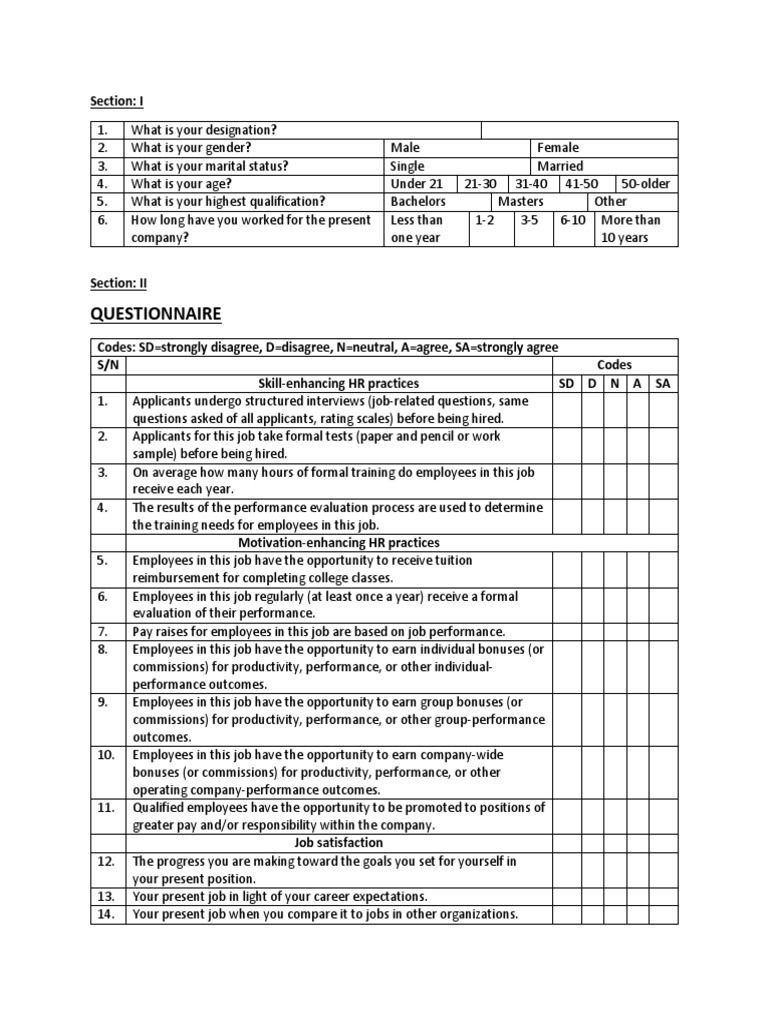 HR Practices and Job Performance Survey | PDF | Employment ...
