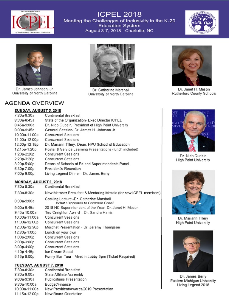 ICPEL Schedule BookletFINAL NC 8.1.18 PDF Leadership Schools