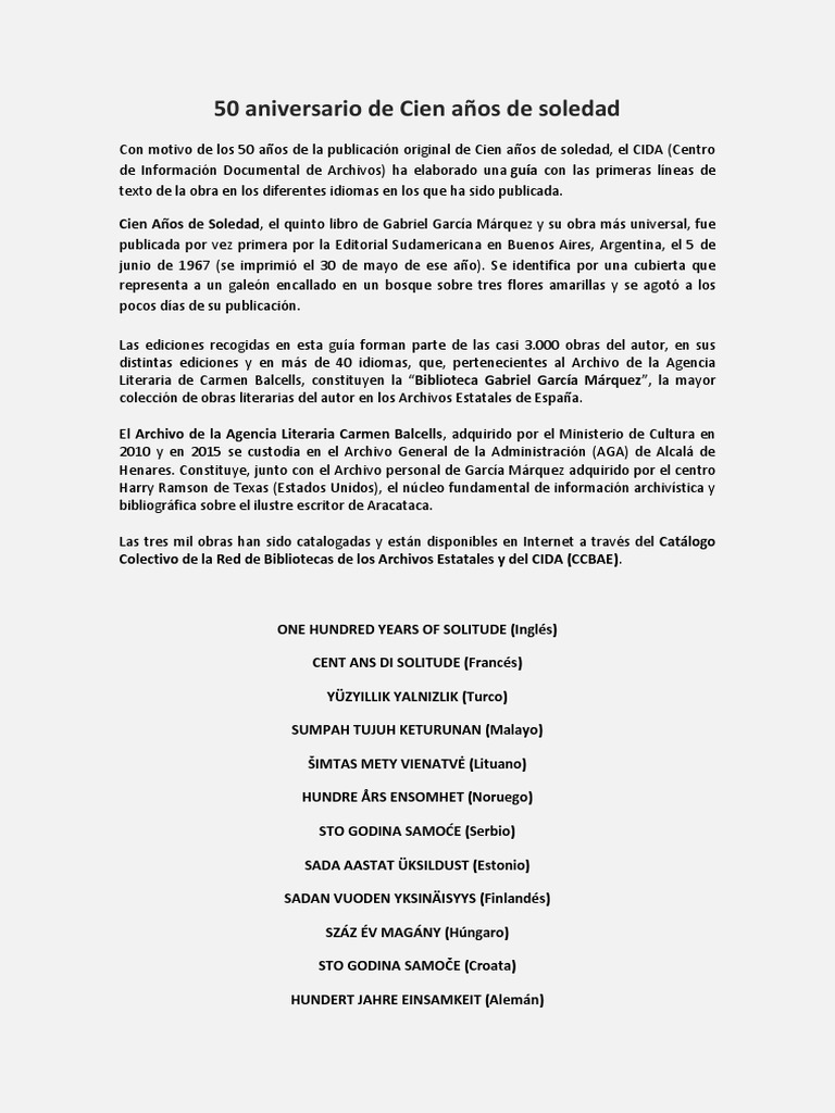 Cien Anos de Soledad Web PDF | PDF | Publicación | Semiótica