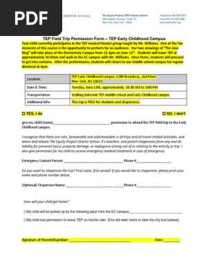 Field Trip Permission Slip