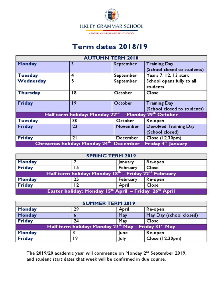 IGS Term Dates 201819 PDF Academic Term Observances