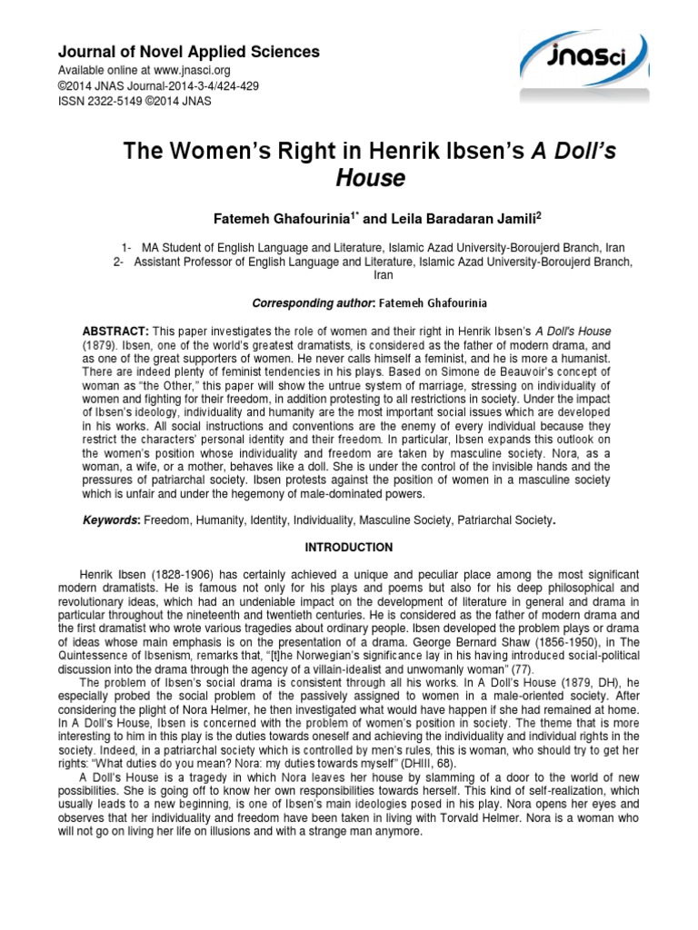 The Women's Right in Henrik Ibsen's A Doll's House PDF PDF A Doll's