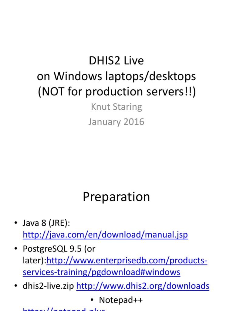 DHIS2 Live Setup on Windows | PDF | Postgre Sql | Databases