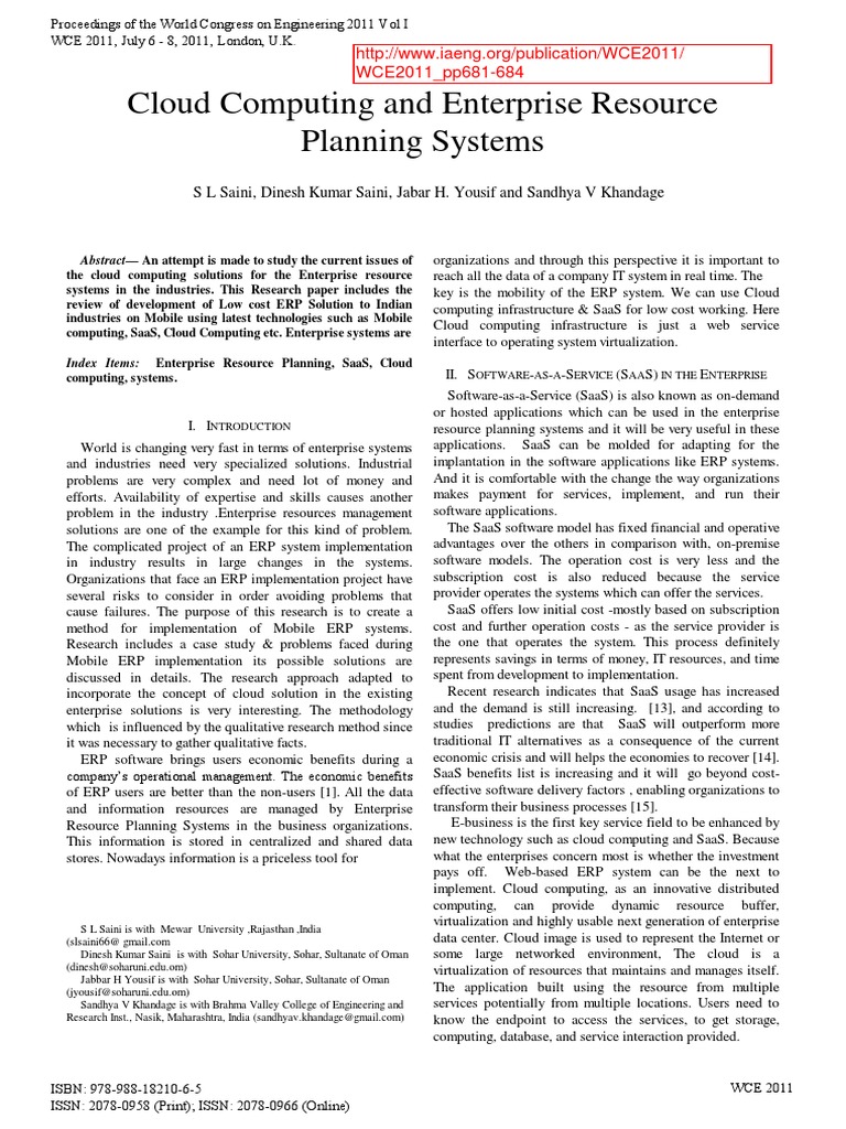 Cloud Computing and Enterprise Resource Planning Systems | PDF | Cloud ...