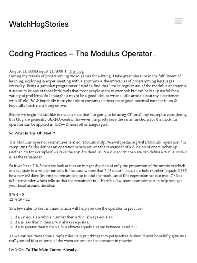 The Modulus Operator And Its Use Array Data Structure Computing