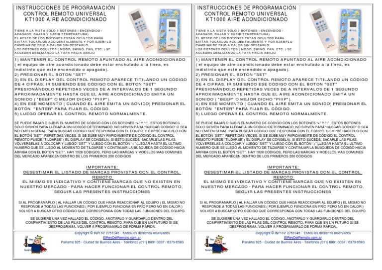 Instrucciones Aire Kt 1000 Doble