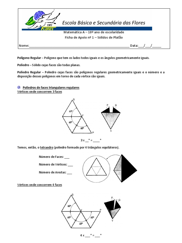 Ficha Apoio Nº1-Sólidos Platão | PDF | Objetos geométricos | Geometria  convexa, image size:768x1024
