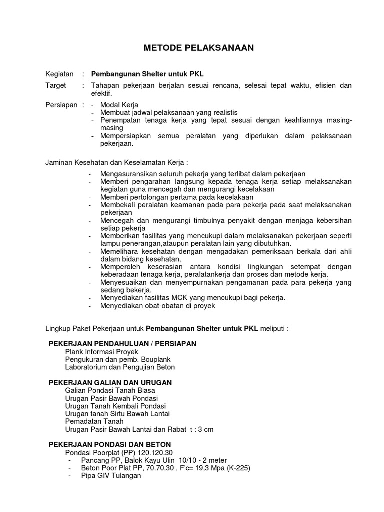 Metode Pelaksanaan Pekerjaan Shelter | PDF