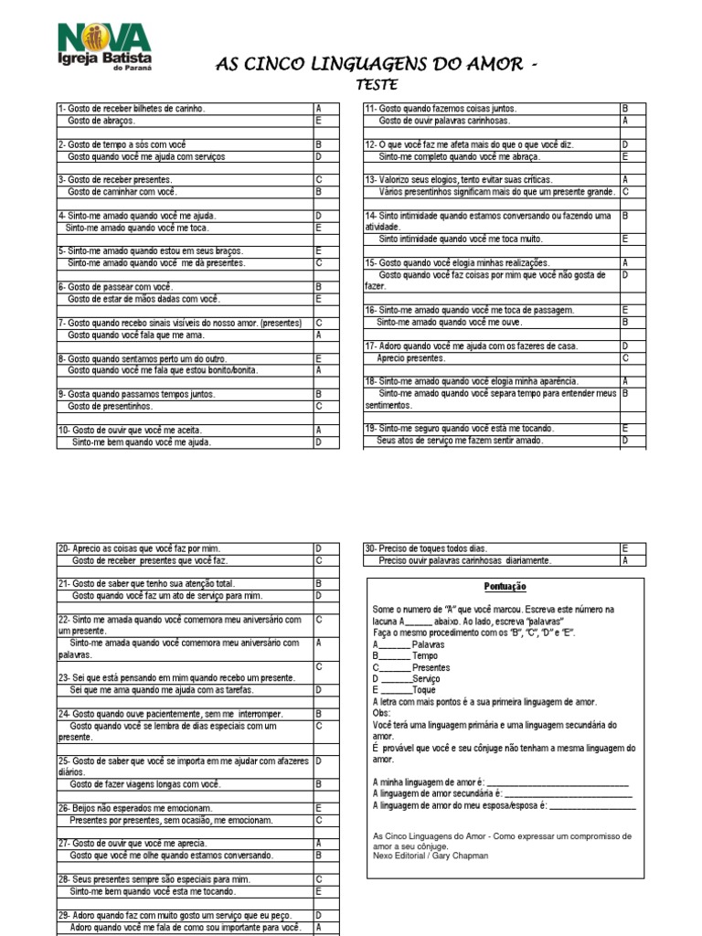 Teste-As-5-Linguagens-do-Amor (Mais Facil) PDF | PDF | Amor | Lazer