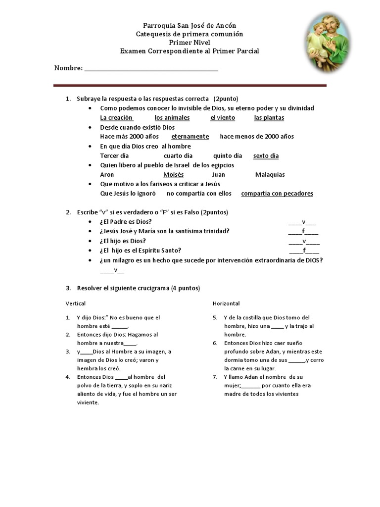 Evaluacion de Catequesisi | PDF | Dios en el cristianismo | Adán