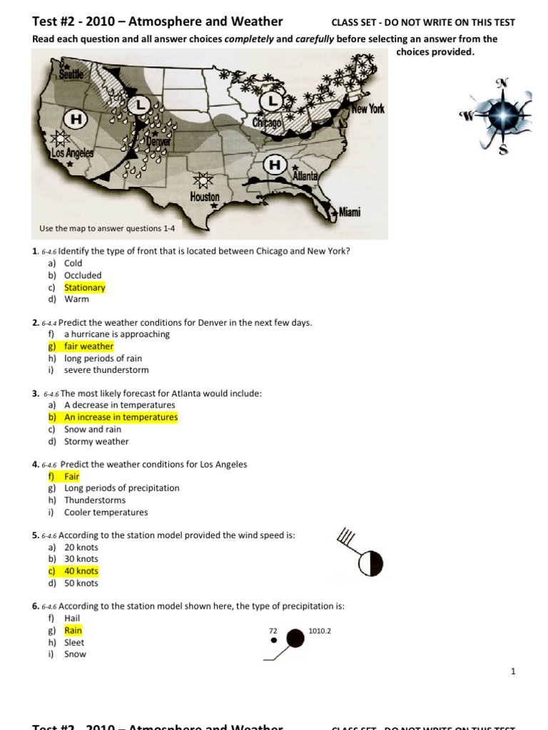 Test 2 2010 Atmosphere & Weather Answer Key PDF Weather Cloud