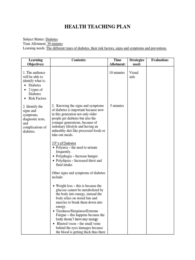 Health Teaching Plan (Diabetes) PDF Glycated Hemoglobin Diabetes