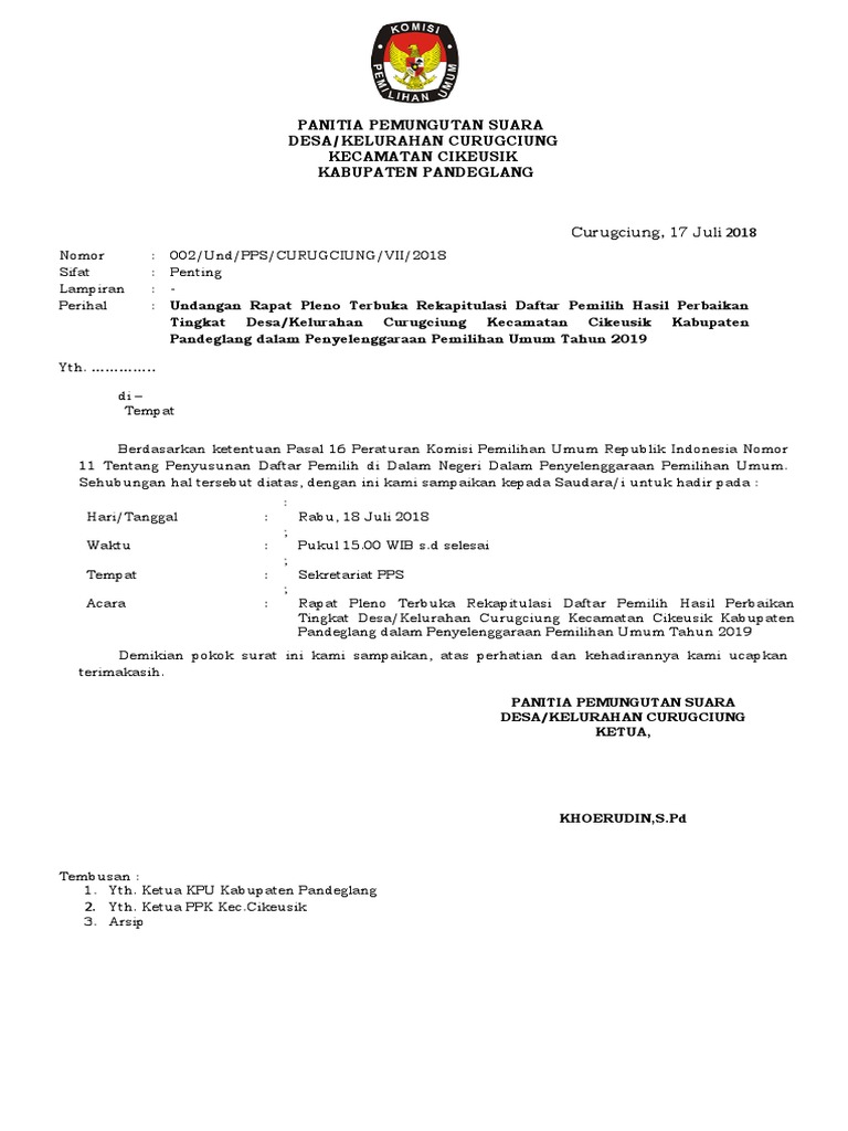 Surat Undangan Pleno