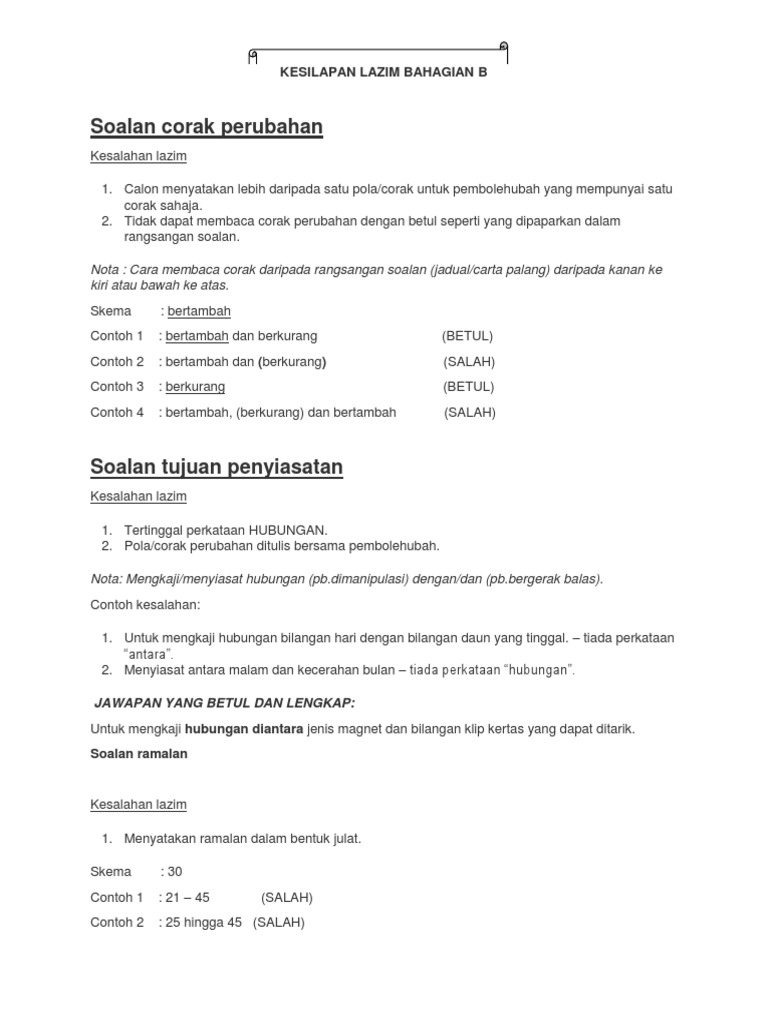 Contoh Sains - Kesalahan Menjawab Bahagian B | PDF