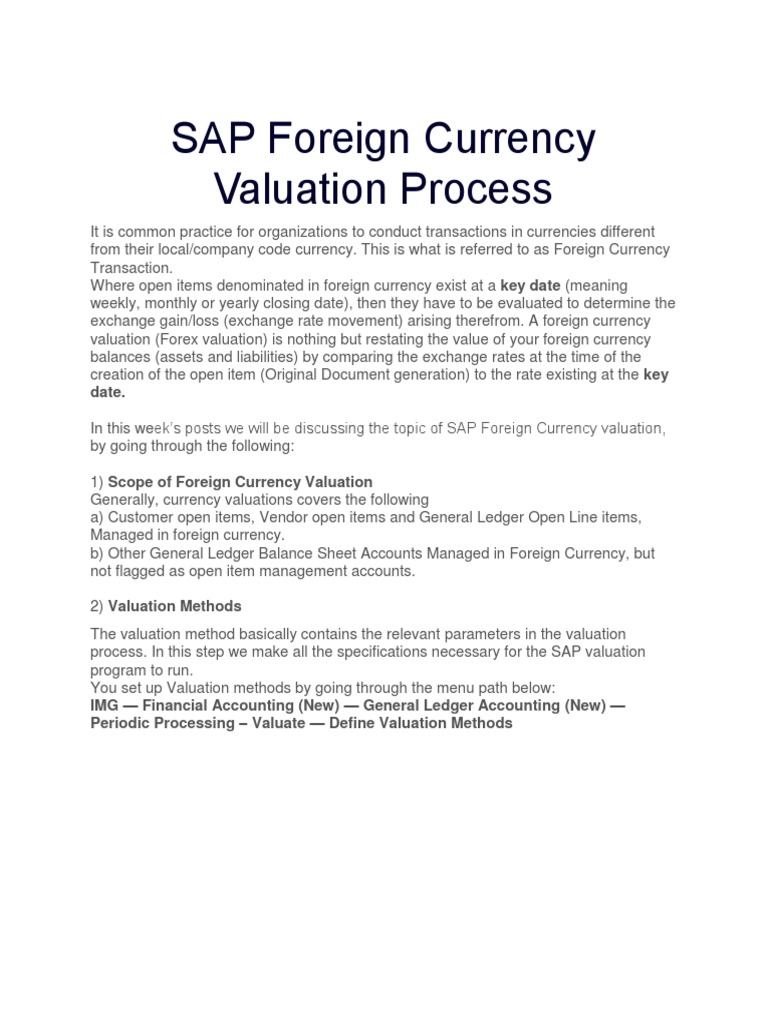 Sap Foreign Currency Valuation Process Valuation Finance - 