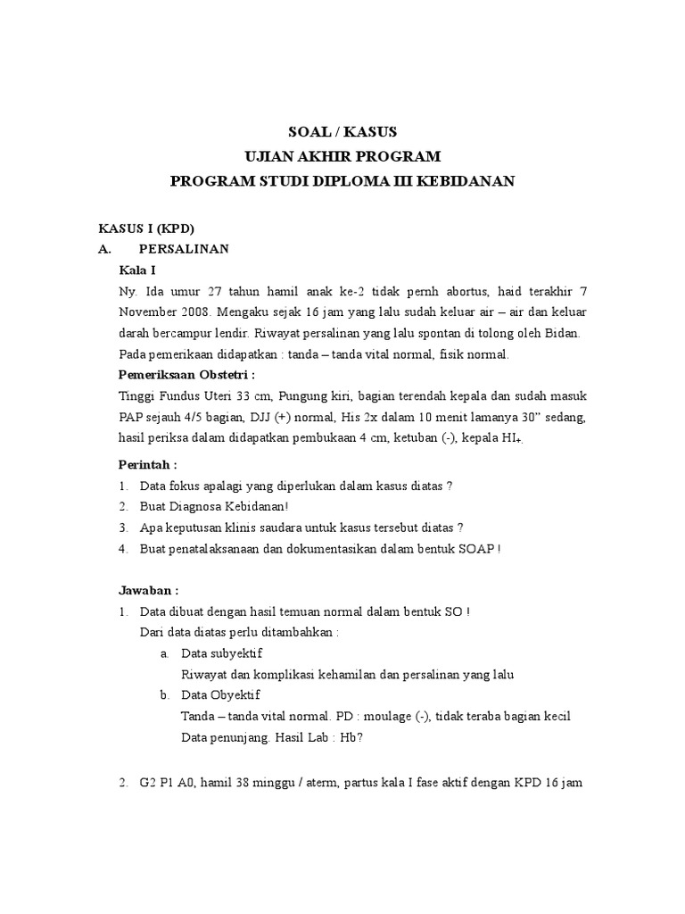 Contoh Soal Kasus Kebidanan Beserta Jawabannya Barisan