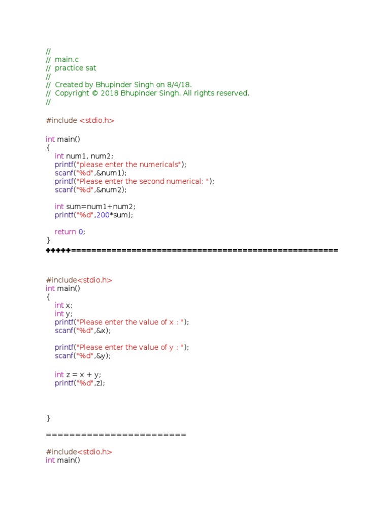 Main.c // Practice Sat // // Created by Bhupinder Singh On 8/4/18. | PDF