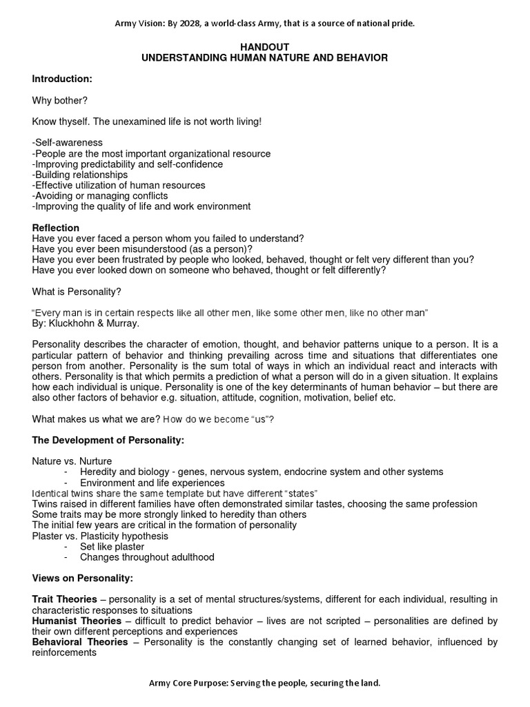 Understanding of Human Nature and Behavior | PDF | Personality ...